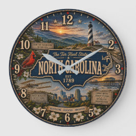 North Carolina Tar Heel State Mountain Coastal Stor Klocka