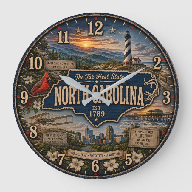 North Carolina Tar Heel State Mountain Coastal  Stor Klocka (Framsida)