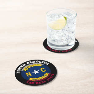 NORTH CAROLINA TAR HEEL STATLIG FLAGGA UNDERLÄGG PAPPER RUND