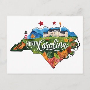 North Carolina USA Delstat Formgiven Vintage Vatte Vykort