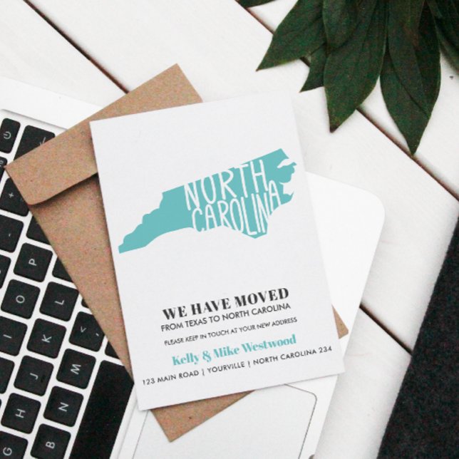 NORTH CAROLINA Vi har flyttat Ny adress Nytt hem   Vykort (Share your new address with these elegant minimal modern North CAROLINA BLUE MAP POSTCARDS)