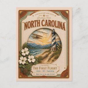 North Carolina Vintage Paper Cut American Arcana Vykort