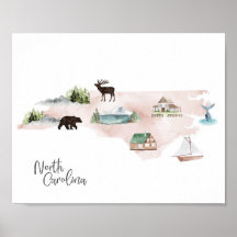 North Carolina Wanderlyst Landmarks Karta
