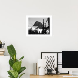 North Cascades Bergstopp Svart och Vitt Poster