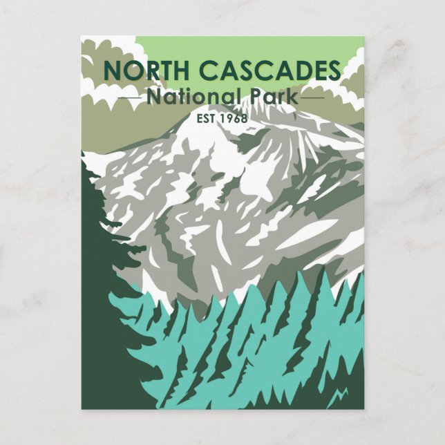 North Cascades National Park Goode Mountain Retro Vykort (Framsida)