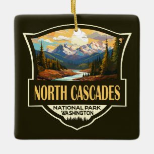 North Cascades National Park Illustration Travel Julgransprydnad Keramik