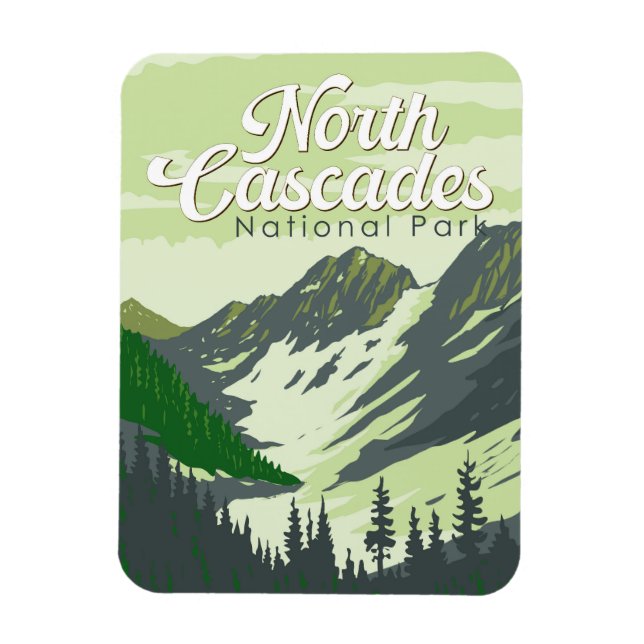 North Cascades National Park Illustration Travel Magnet (Vertikal)