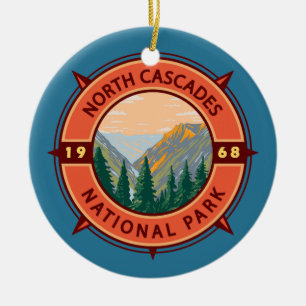 North Cascades National Park Retro Compass Emblem Julgransprydnad Keramik
