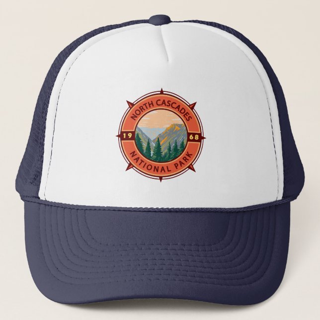 North Cascades National Park Retro Compass Emblem Keps (Framsida)