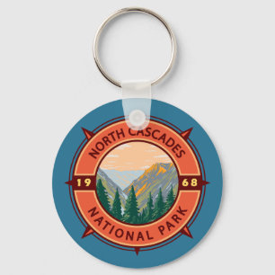 North Cascades National Park Retro Compass Emblem Nyckelring
