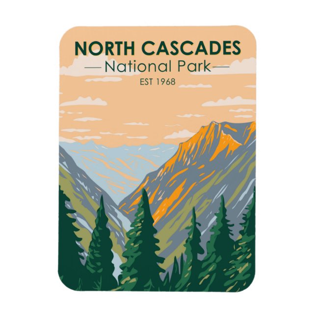 North Cascades National Park Washington Vintage Magnet (Vertikal)