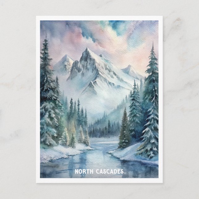 North Cascades National Park Watercolor Painting Vykort (Framsida)
