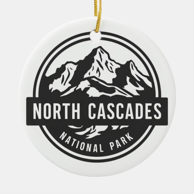 North Cascades nationalpark Black White Emblem Julgransprydnad Keramik (Framsidan)