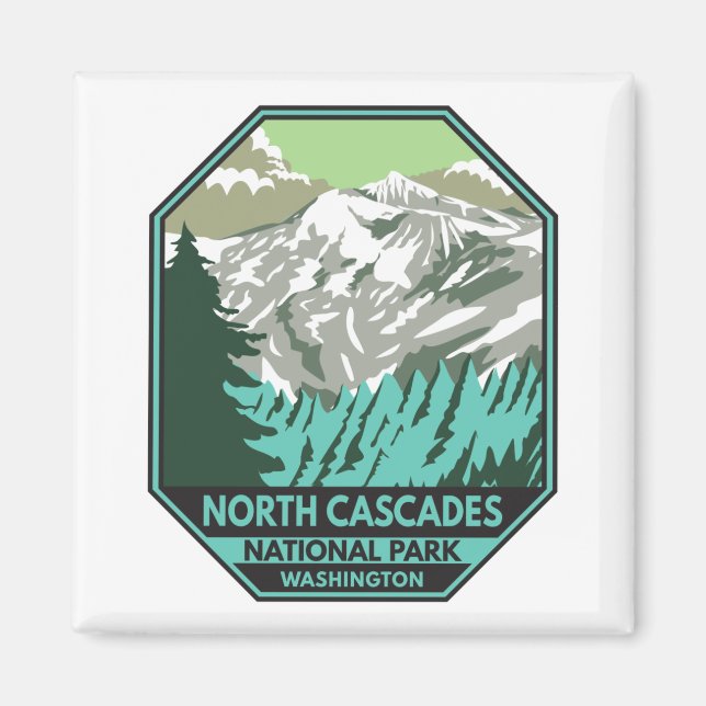 North Cascades nationalpark Goode Mountain Retro Magnet (Framsidan)
