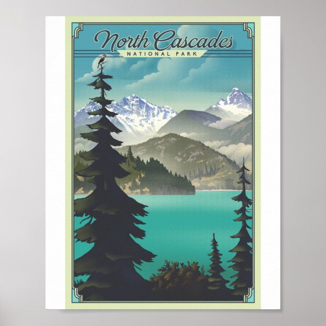 North Cascades nationalpark Litho Artwork Poster (Framsidan)