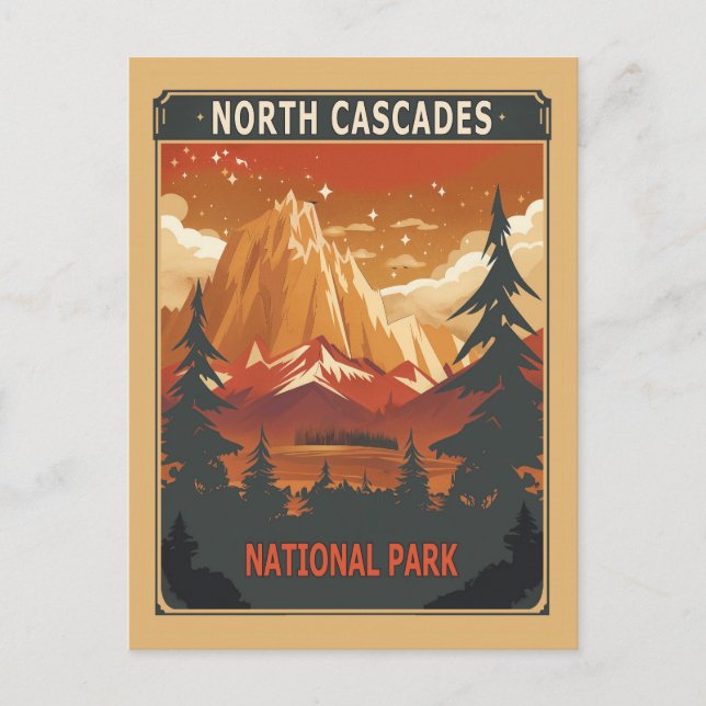 North Cascades nationalpark Retro Vykort (Framsida)