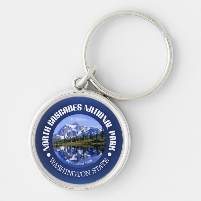 North Cascades nationalpark Rund Silverfärgad Nyckelring (Framsidan)