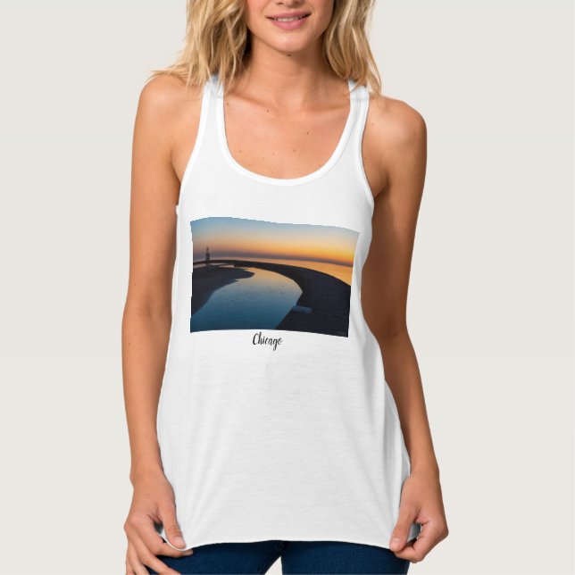 North Chicago Lighthouse Dawn Tanktop Linne Med Racerback (Framsida)
