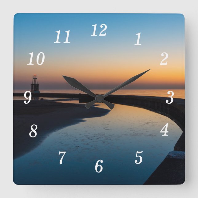 North Chicago Lighthouse Dawn Wall Clock Fyrkantig Klocka (Framsida)