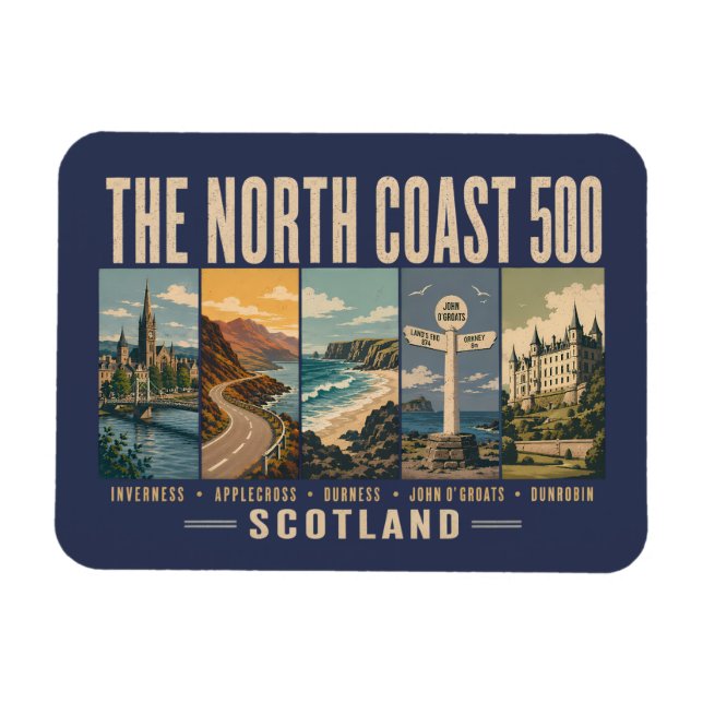 North Coast 500 Scotland Landmarks Illustration Magnet (Horisontell)