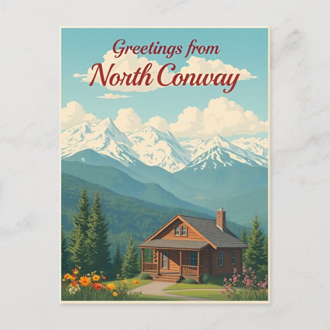North Conway, New Hampshire – Vita bergen Vykort (Framsida)