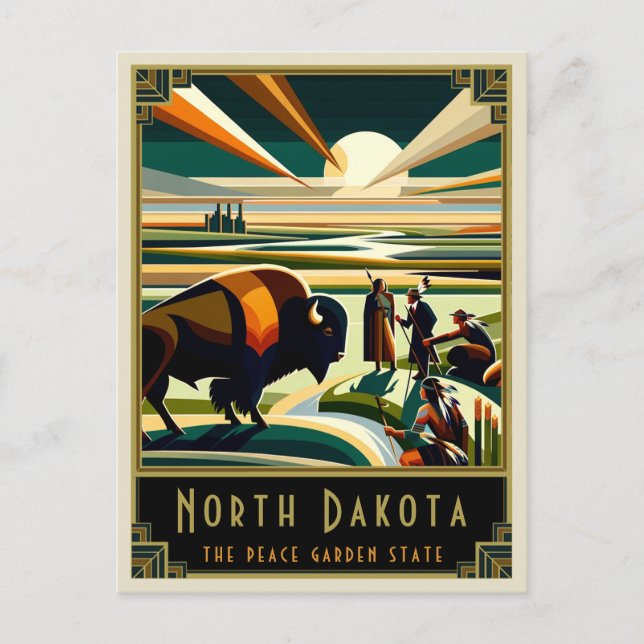 North Dakota | Art Deco Vykort (Framsida)