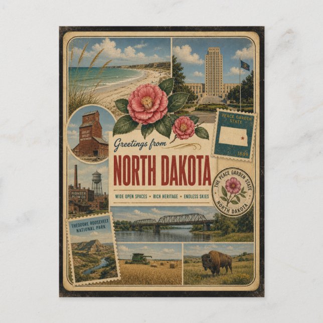 North Dakota Autentisk Vintagestil Vykort (Framsida)