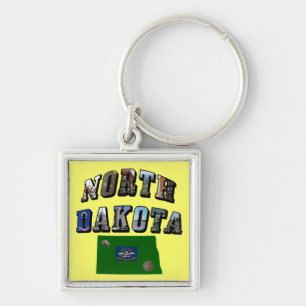 North Dakota Bild Text Fyrkantig Silverfärgad Nyckelring