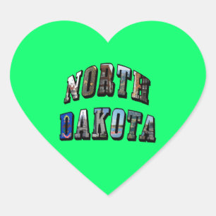 North Dakota Bild Text Hjärtformat Klistermärke