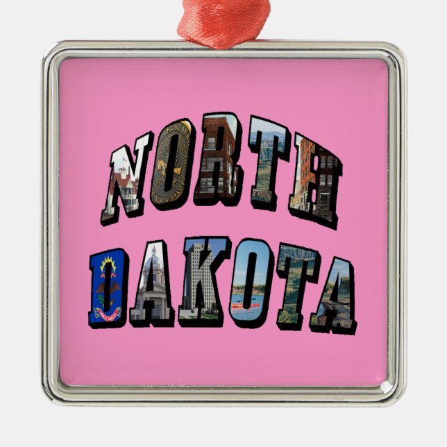 North Dakota Bild Text Julgransprydnad Metall (Framsidan)