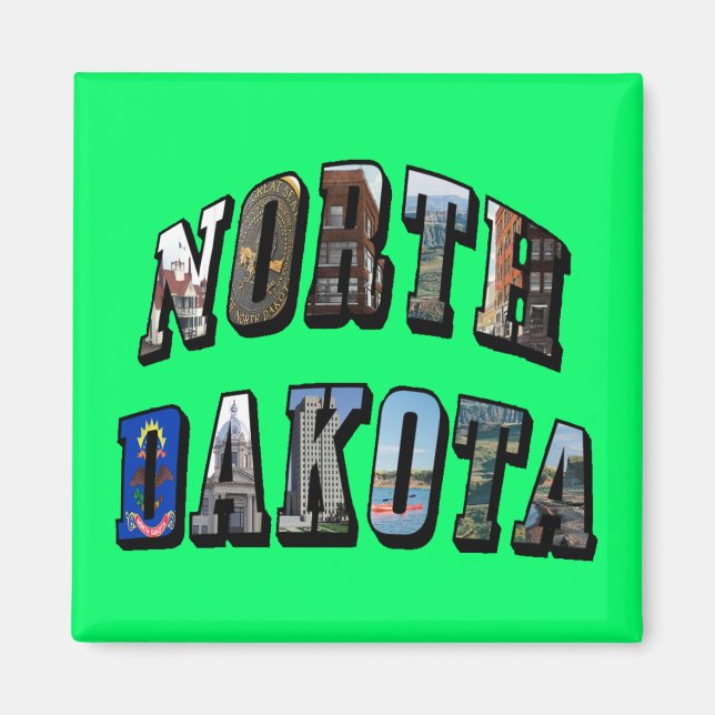 North Dakota Bild Text Magnet (Framsidan)
