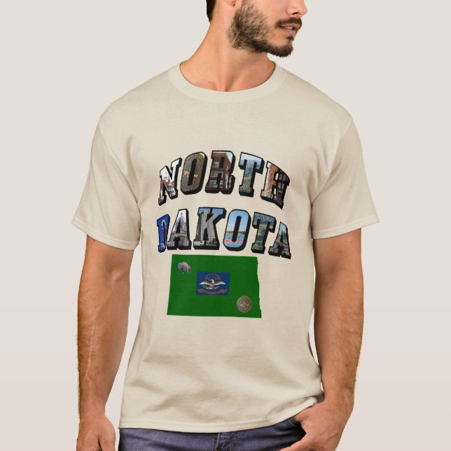North Dakota Bild Text T Shirt (Framsida)