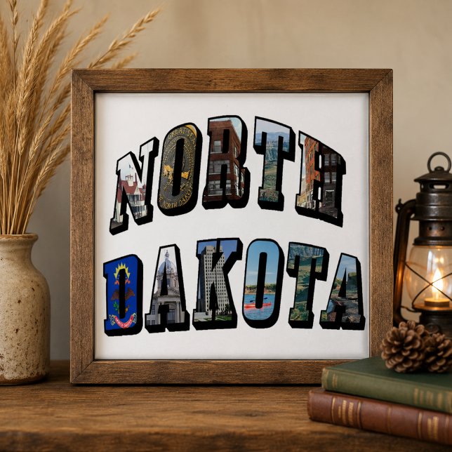 North Dakota Bildtext Kakelplatta (North Dakota Picture Text Ceramic Tile)