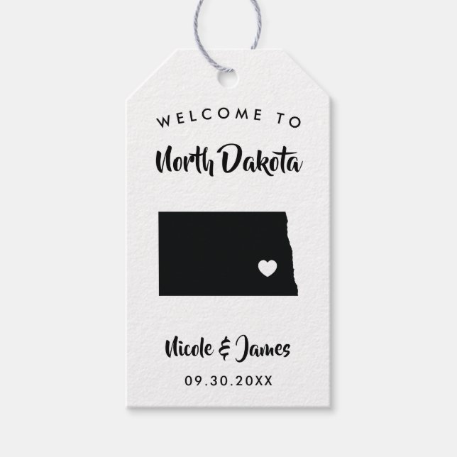 North Dakota Bröllop Welcome Bag Märkre, Karta Presentetikett (Framsidan)