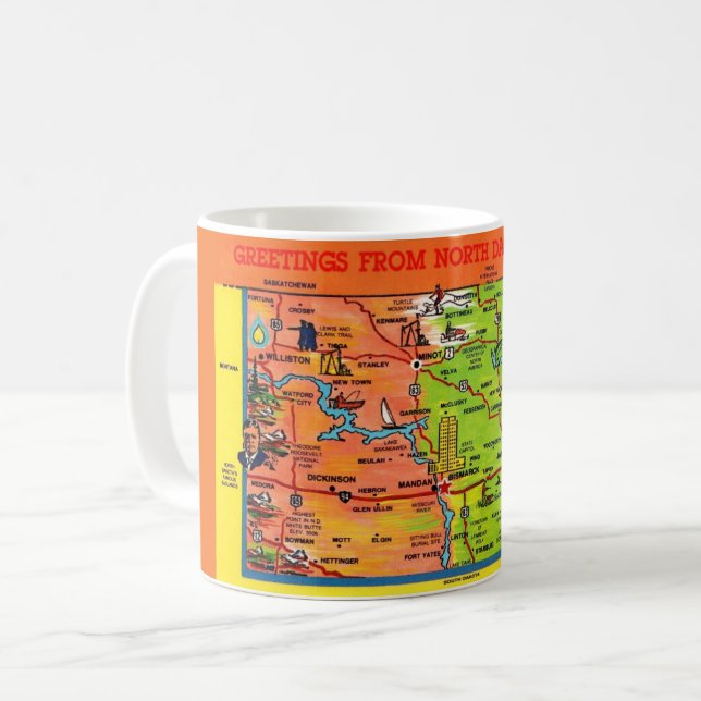 North Dakota Colorful Illustrated Karta Mugg (Framsida vänster)