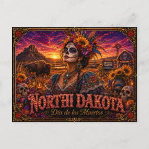 North Dakota Día de los Muertos Retro Vykort