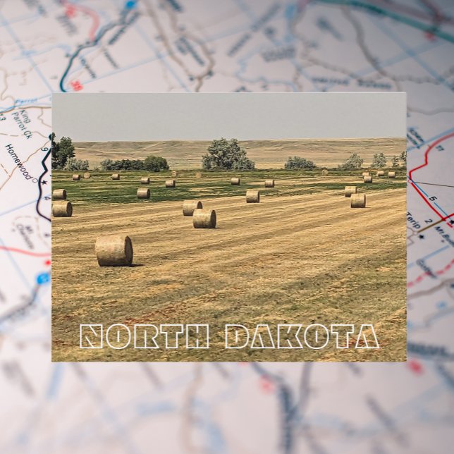 North Dakota Fält of Hay Bales Travel Vykort (In Situ Map)