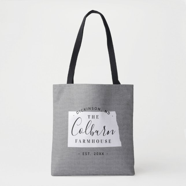 North Dakota Family Monogram State Tote Bag Tygkasse (Framsida)