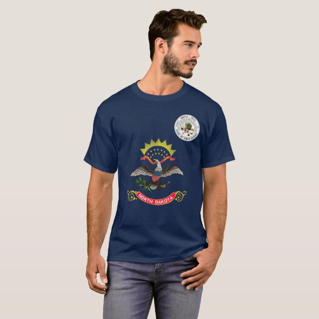 North Dakota flagga T Shirt (Hel framsida)
