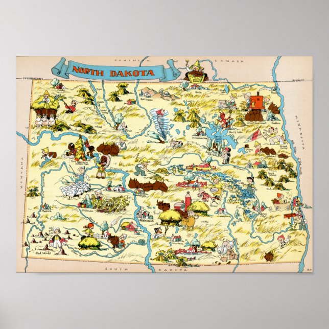 North Dakota Funny Vintage Karta Poster (Framsidan)