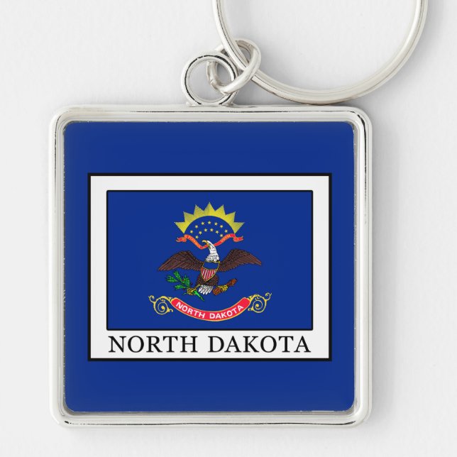 North Dakota Fyrkantig Silverfärgad Nyckelring (Framsidan)