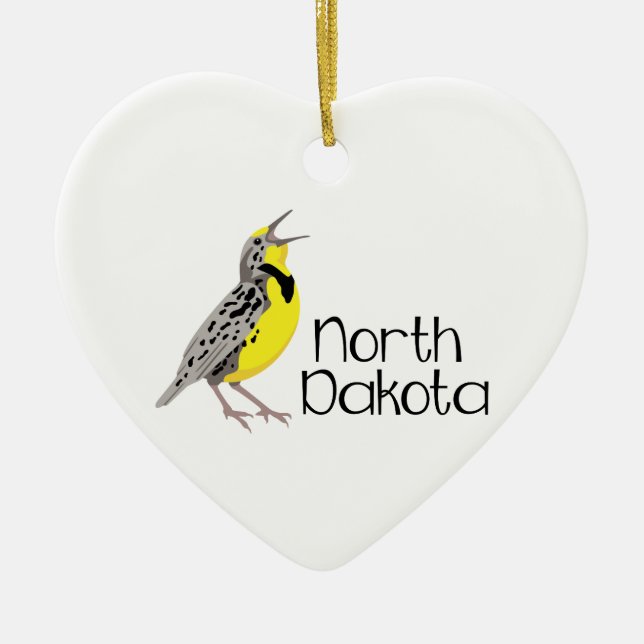 North Dakota Meadowlark Julgransprydnad Keramik (Framsidan)