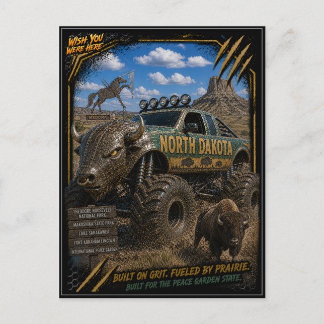 North Dakota Monster Truck Terräng Konst Vykort (Framsida)