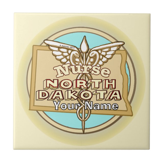North Dakota Nurse Caduceus Tile Kakelplatta (Framsidan)