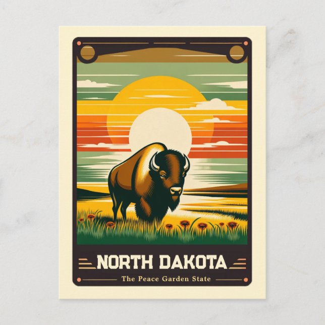North Dakota | Patriotisk Vintage Vykort (Framsida)
