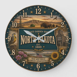 North Dakota Peace Garden State Prairie Rustic Stor Klocka