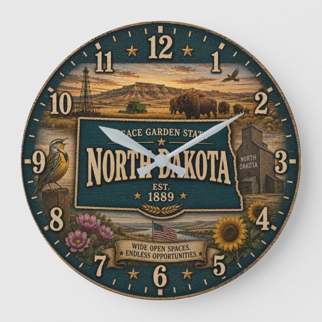North Dakota Peace Garden State Prairie Rustic  Stor Klocka (Framsida)