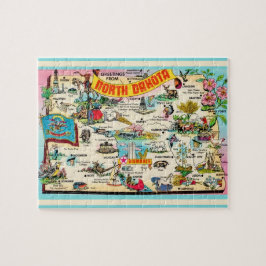 North Dakota Postcard Karta Jigszle Puzzle Pussel