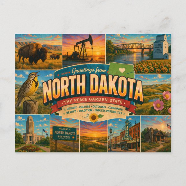 North Dakota Postcard Vykort (Framsida)