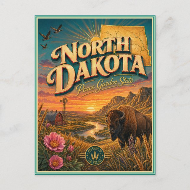 North Dakota Retro Resa Souvenir vykort (Framsida)